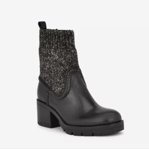 Nine West Popit Leather Bootie Black and Gray Heeled Boots Size 10